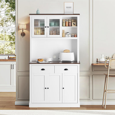 L'armoire est dotée d'une armoire à café de 180 cm avec 5 portes, 2 cajones et soporte pour microondes - Élément de style moderne et anti-gaz naturel - Para comedor y salón - Couleur Blanc Lavado