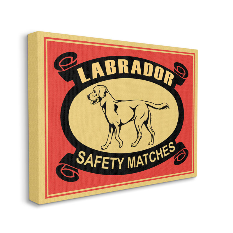 Labrador sécurité avec allumettes Illustration rétro rouge jaune, Toile tendue, H 30 po x l 40 po