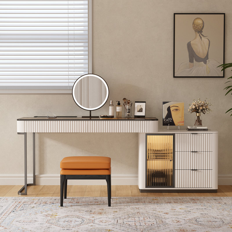 Ensemble de meuble-lavabo de maquillage Nhia, Beige, L 50 po x P 23 po x H 29,5 po