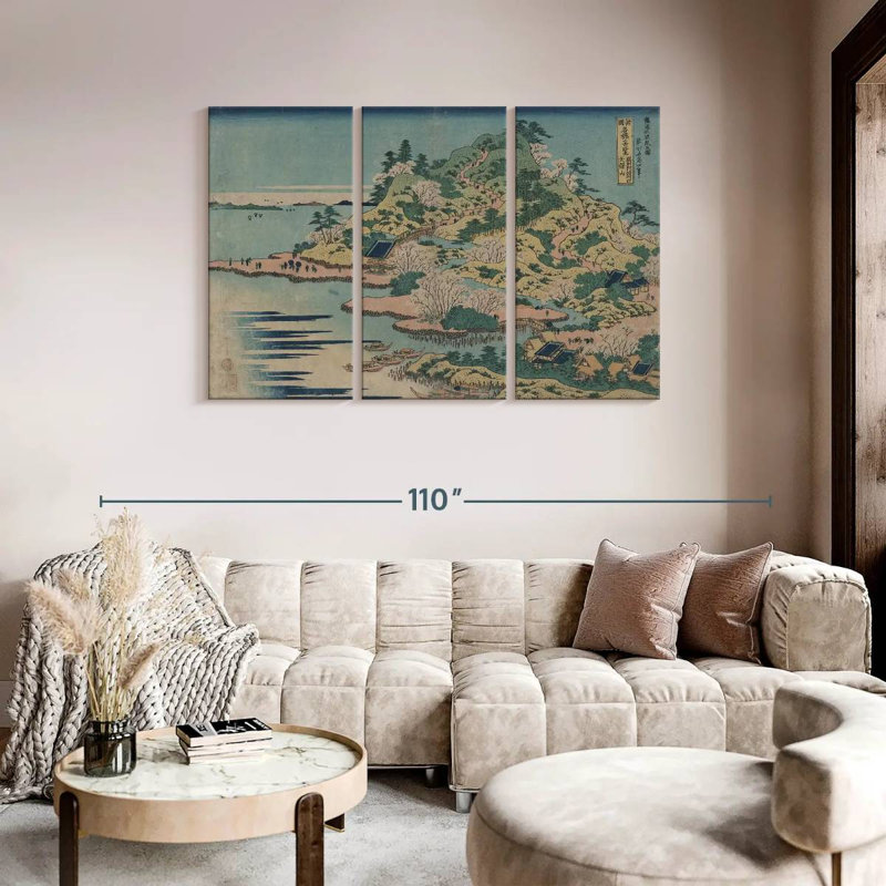 " Sesshu Ajigawaguchi Tenposan " 3 - Pieces, 48" H x 74" W x 1.25" D