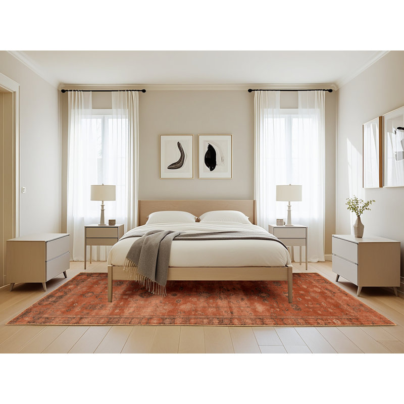 Machine Washable Overdyed Brown Area Rug, Rectangle 5' x 8'