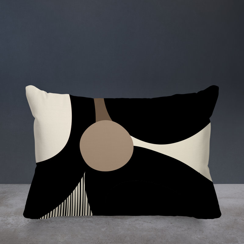 Coussin décoratif intérieur / extérieur en polyester filé Janie, Noir, H 14 po x l 20 po