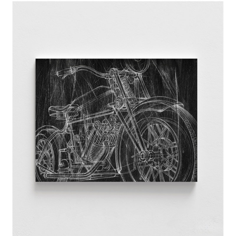 Motocyclette, croquis mécanique «I» par Ethan Harper, impression d'art sur moto, H 42 po x l 56 po, Brun