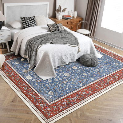 Tapis lavable rétro pour salon à poils courts et antidérapant Tapis de chambre à coucher rétro pour salle à manger