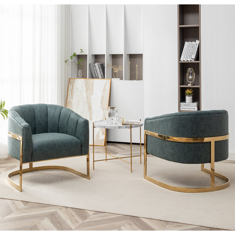 Fauteuil demi-tonneau rembourré l 30 po Romy, Similicuir bleu