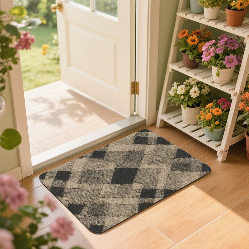 Geometric Diamond Check Doormat for Outdoor and Indoor, 36 x 24 inch