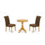 L'ensemble 3 pièces de table et chaises de cuisine comprend une table de salle à manger ronde avec piédestal et 2 chaises Parsons en tissu brun, chêne-913428051-913428050