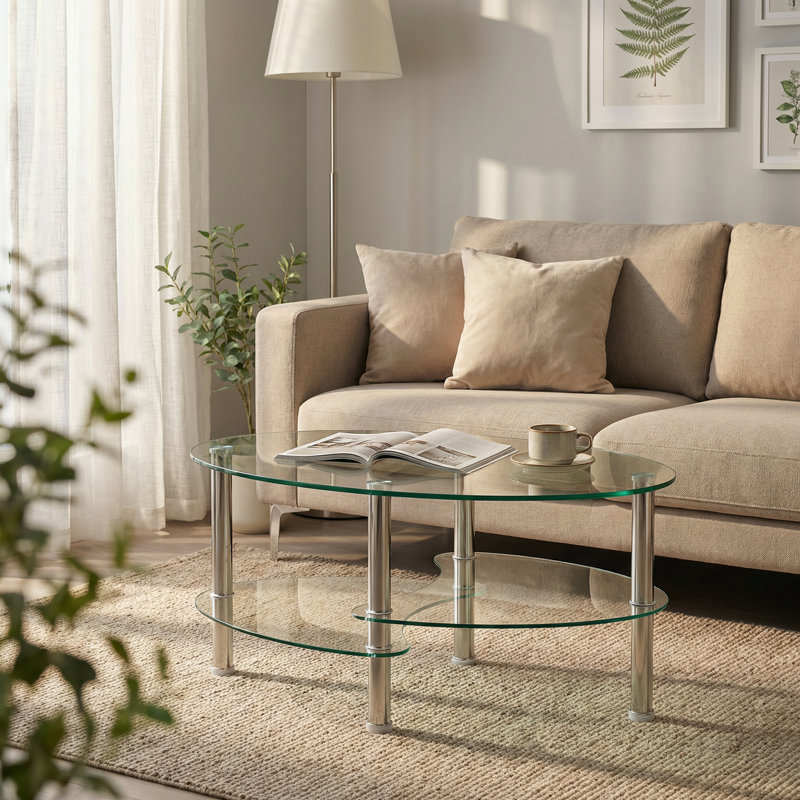 Table basse 3 couches en verre trempé