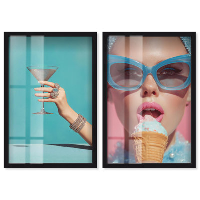 Diamond Kiss Set Shadowbox Print Fashion Wall Decor Set by Art Remedy, Black Frame, 30 x 45