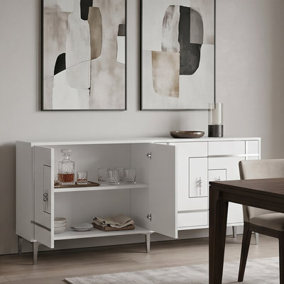 Buffet moderne 4 portes avec panneau géométrique doré / argenté