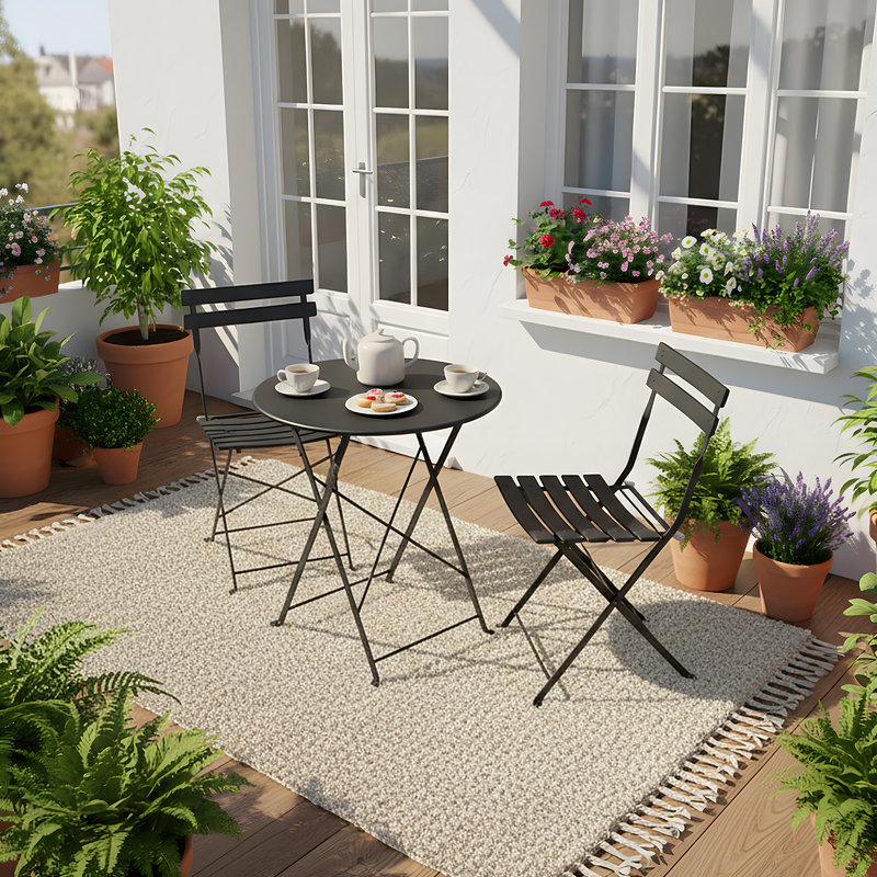 3-Piece Outdoor Folding Bistro Set, Black