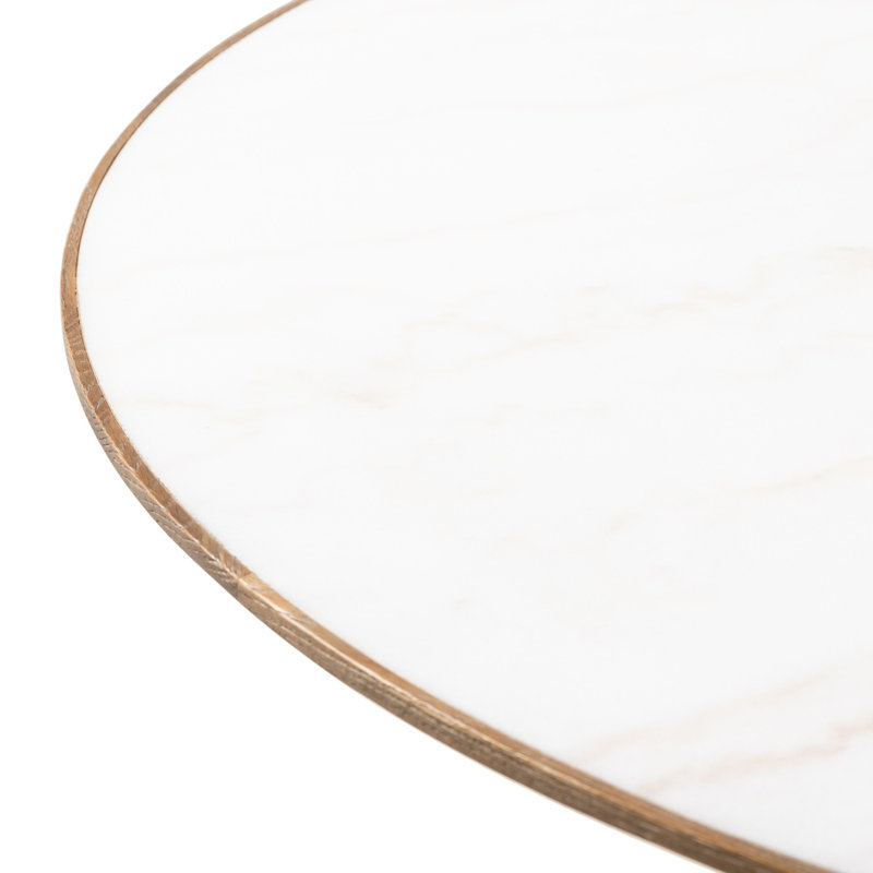 Sargon Round Stone Dining Table, Honed White Marble/Smoked Black
