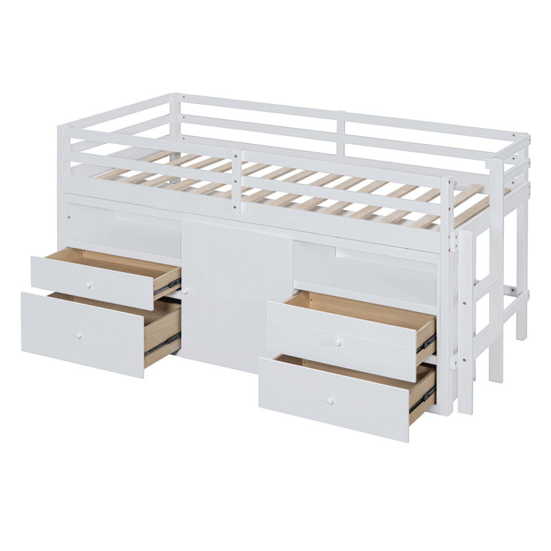 Ilsefriede Kids Twin Loft Bed with Drawers, White