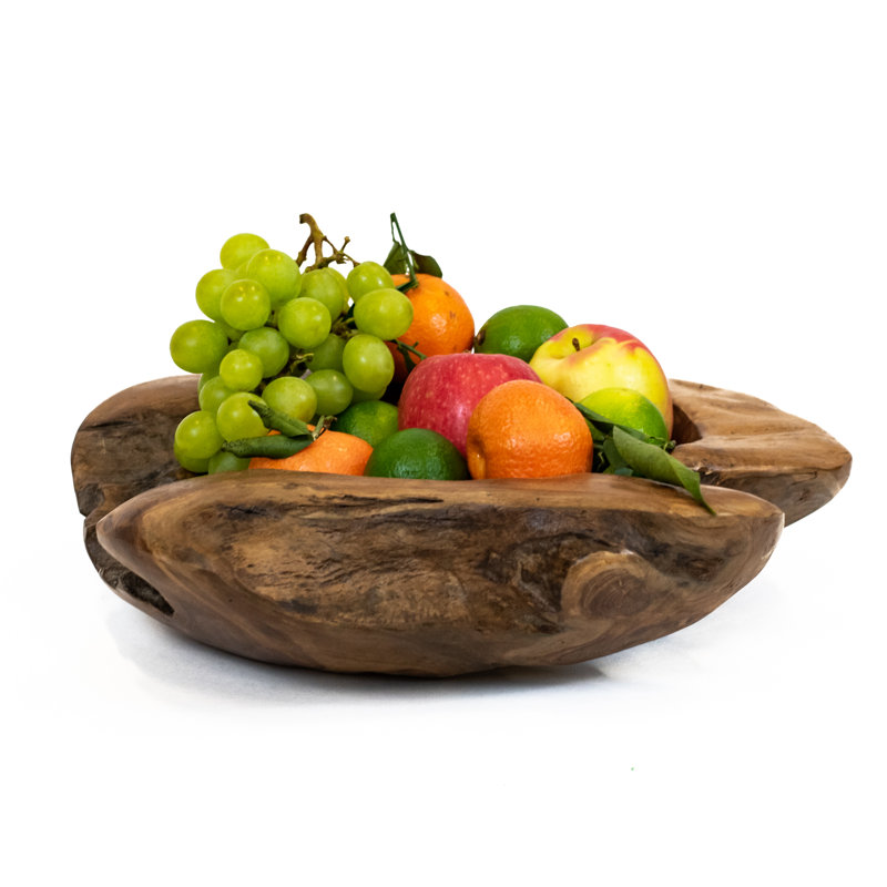 Natural Wooden Teak Fruit Bowl Handcrafted Solid Wood Serving Bowl Natural Decorative Centrepiece
