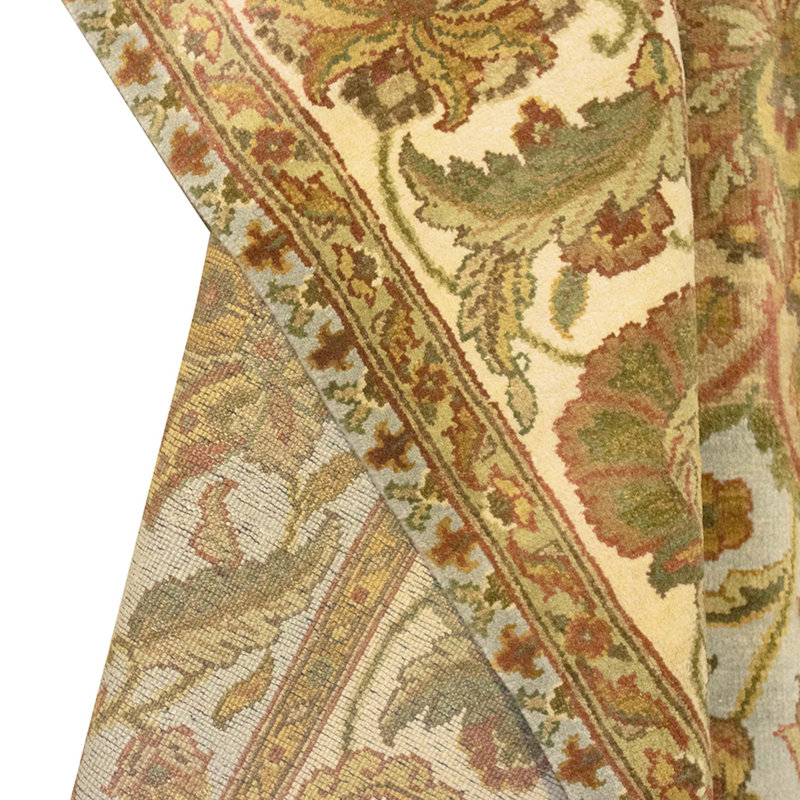 Hand Knotted Wool Oriental Area Rug in Light Blue And Ivory