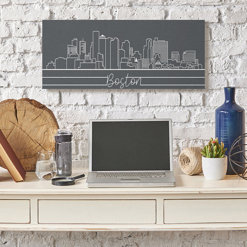 Silhouette de Boston City, H 13 po x l 30 po x P 1,5 po, Toile tendue