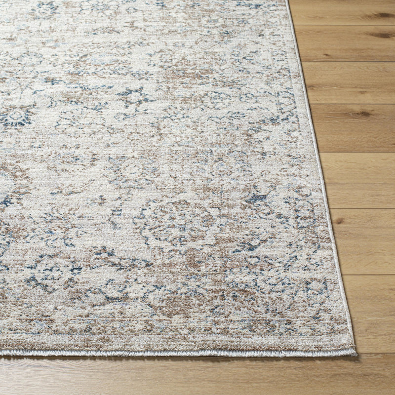 Linklater Floral Machine Woven Polyester Area Rug in Gray, Runner 2'6" x 10'