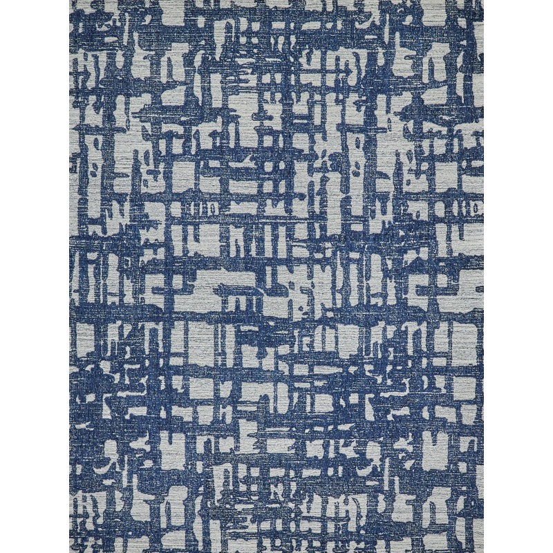 Aspen Hand Tufted Abstract Area Rug, Navy/Natural Gray, Rectangle 9' x 12'