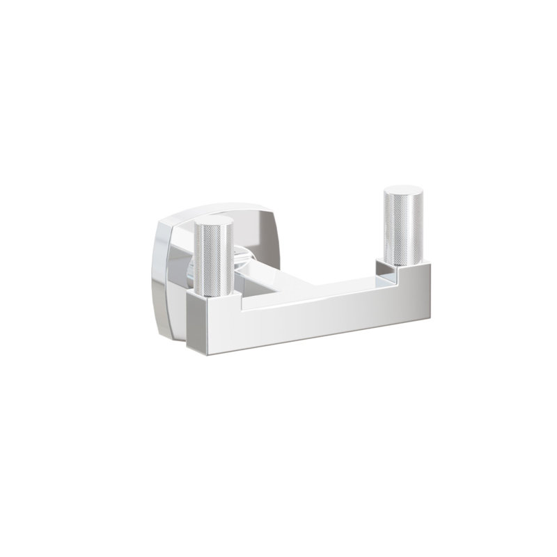Emtek Select Double Hook w/ Soft Square Rosette, Square Stem & Knurled Tip, Polished Chrome