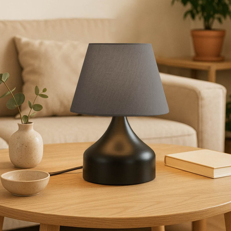 Lampe de table de style scandinave, couleur anthracite, 12,4 po x 5,5 po | 100% métal avec capuchon en tissu, hauteur: 12,6 pouces | 1 x douille E27 de 40 W maximum, câble de 59,1 pouces | Conception élégante pour un décor moderne