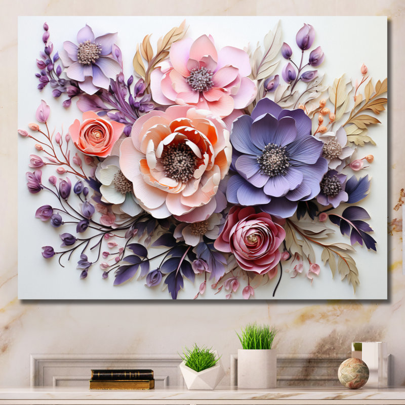 Fleurs délicates, art mural Dahlia pour le salon, H 24 po x l 32 po x P 1 po, Toile tendue