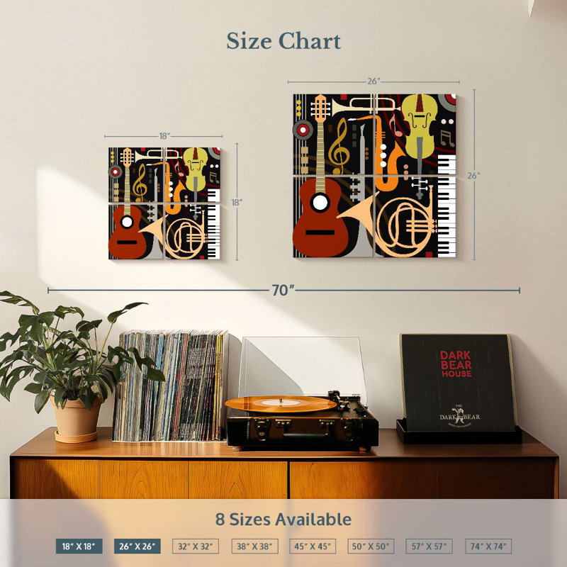 Abarca, instruments de musique abstraits, H 18 po x l 18 po