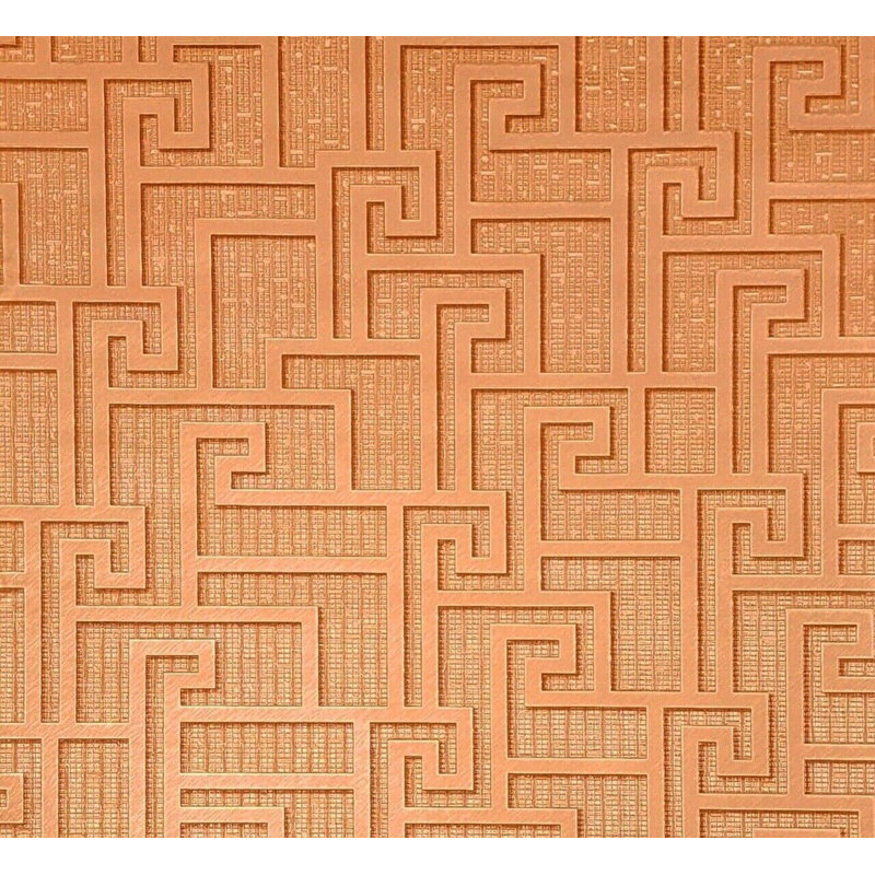 Versace Orange Red Copper Metallic Greek Key Lines Textured Wallpaper 3d