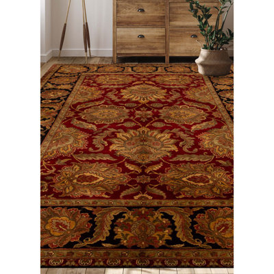 Tapis rouge et noir noué à la main de haute qualité