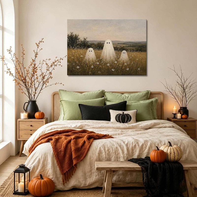 Halloween Wall Art, Three Ghosts in Wildflower Meadow Halloween Pictures 25x20cm