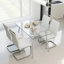 Table de salle à manger en verre, table rectangulaire moderne avec plateau en verre trempé et pieds en métal argenté, table de cuisine simpliste, table polyvalente pour le bureau personnel (0 dommage)-1574798570