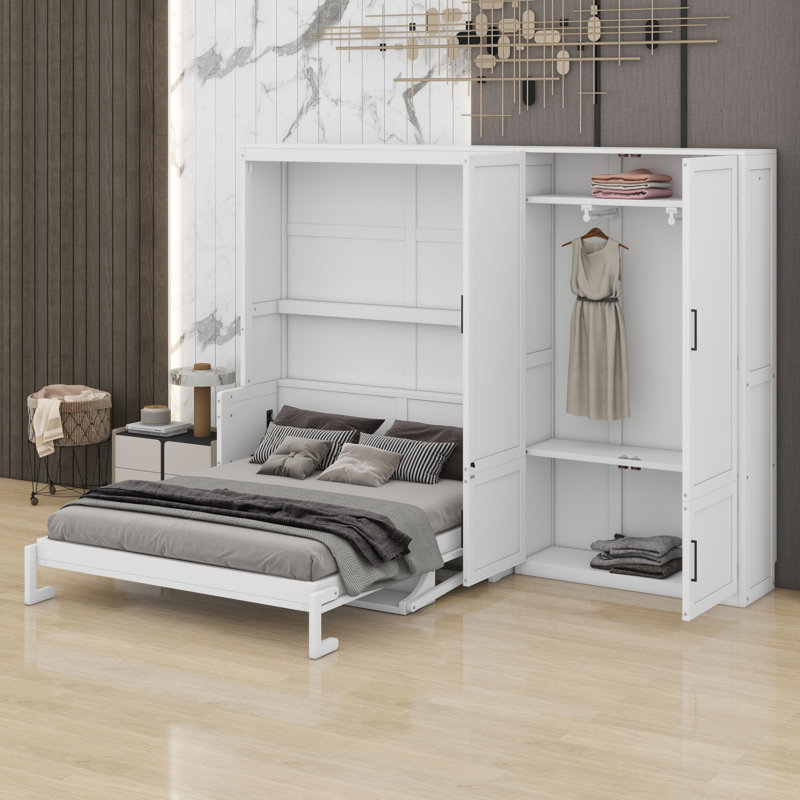 Lit escamotable mural avec placard, Blanc