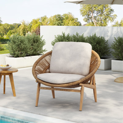 Chaise longue d'extérieur en osier avec coussin Cyril, ensemble de 1