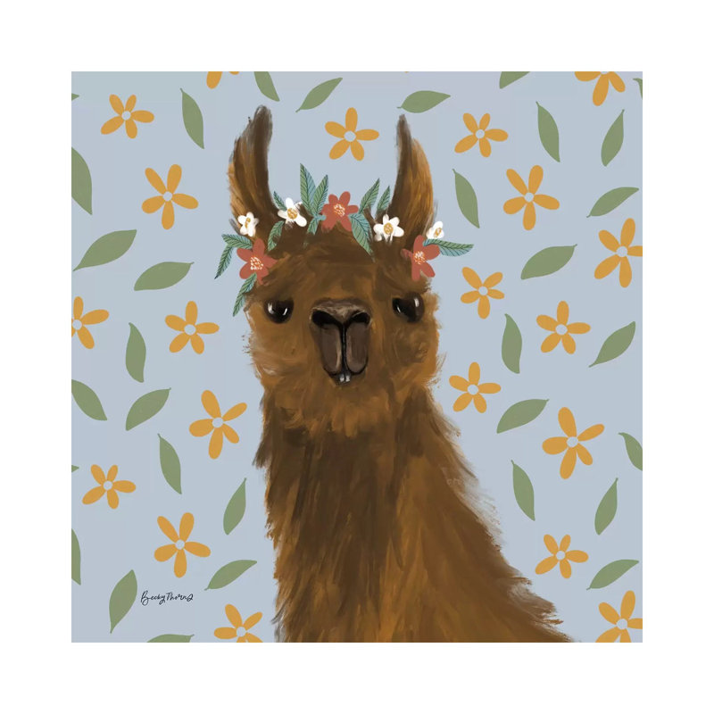 Delightful Alpacas II Floral Crop by Becky Thorns - Wrapped Canvas Painting, 45.72 cm H x 45.72 cm W x 3.175 cm D