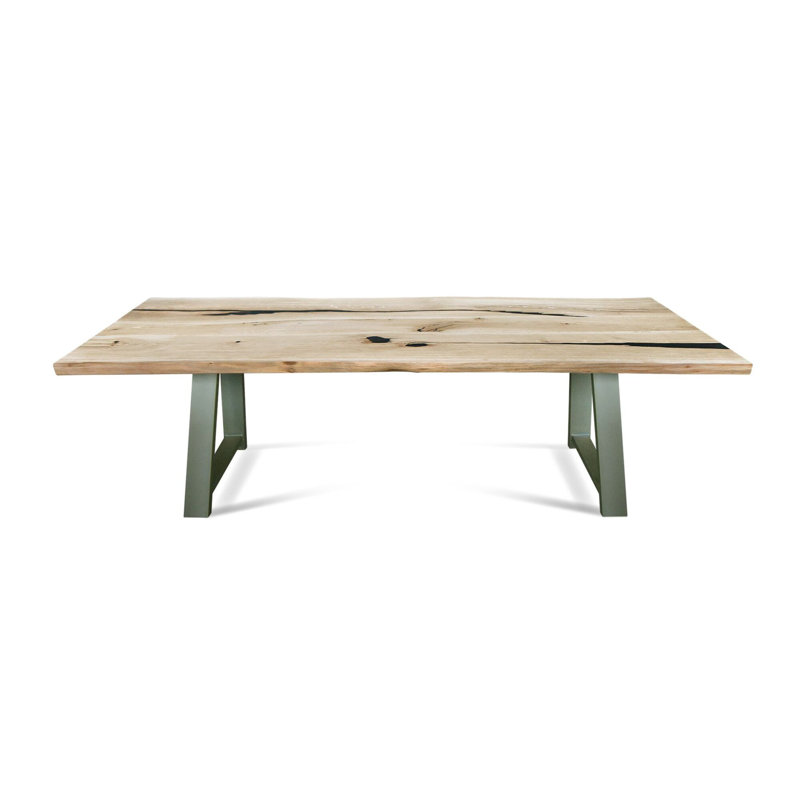 Maunie Oak Solid Wood Top Metal Base Dining Table