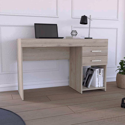 Two Drawer Computer Desk, One Lower Shelf -Light Gray