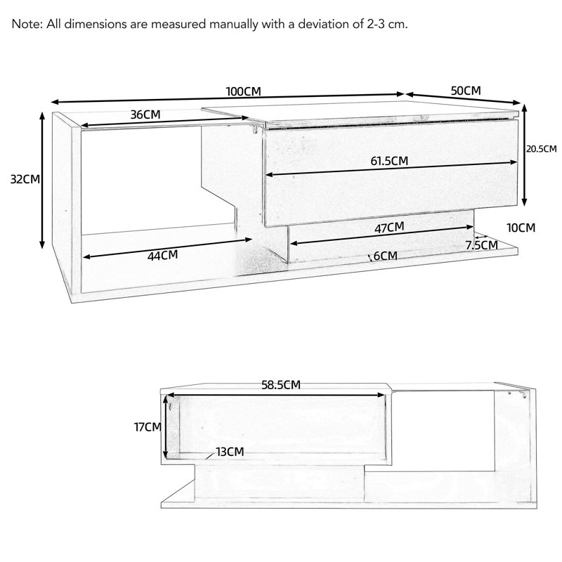 Solid Coffee Table with Storage, White