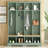 Farmhouse Wide Hall Tree With Bench, 8 Hooks And Storage Compartments For Entryway-454952485
