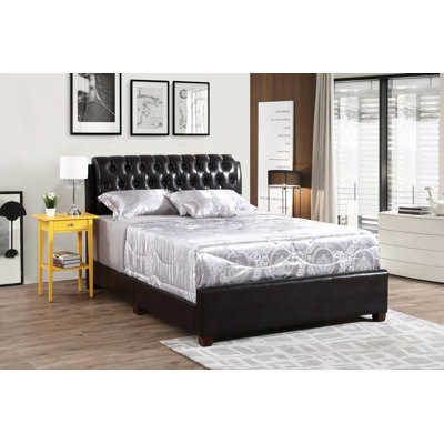 Élégante base de lit double brun foncé
