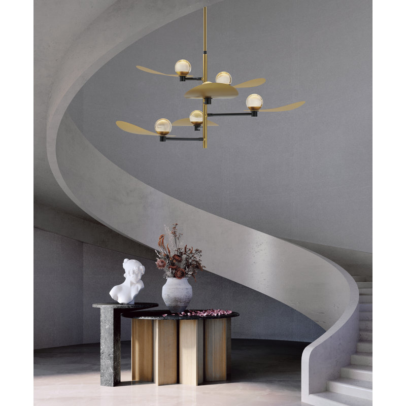 Chiron 6 - Light Black/Natural Aged Brass LED Unique/Statement Pendant