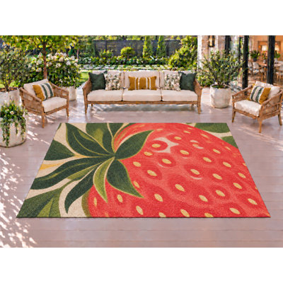 Tapis d'extérieur 5' x 7' à motif fraise géante, épais, solide, imperméable, en PVC bouclé, tapis de patio robuste, tapis intérieur/extérieur à séchage rapide pour porche, terrasse, balcon, entrée, camping-car.