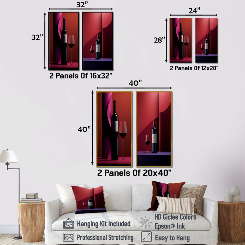 Zinfandel Zenith - Ensemble de 2 impressions sur toile de vin, H 28 po x l 25 po, Toile tendue