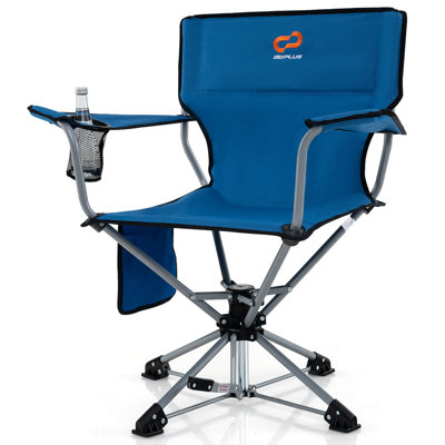Goplus 360° Swivel Hunting Chair With Mesh Cup Holder & Storage Pockets Cozy Backrest Blue by Arlmont & Co.