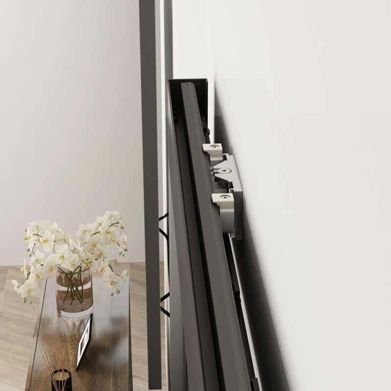 40 in. x 84 in. Frosted Glass Steel Frame Sliding Barn Door Kit