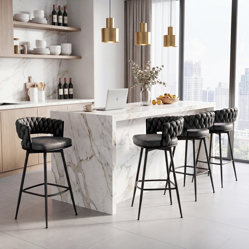 Tabouret de comptoir pivotant moderne avec design tissé, Brown, Counter Stool (26.77" Seat Height)