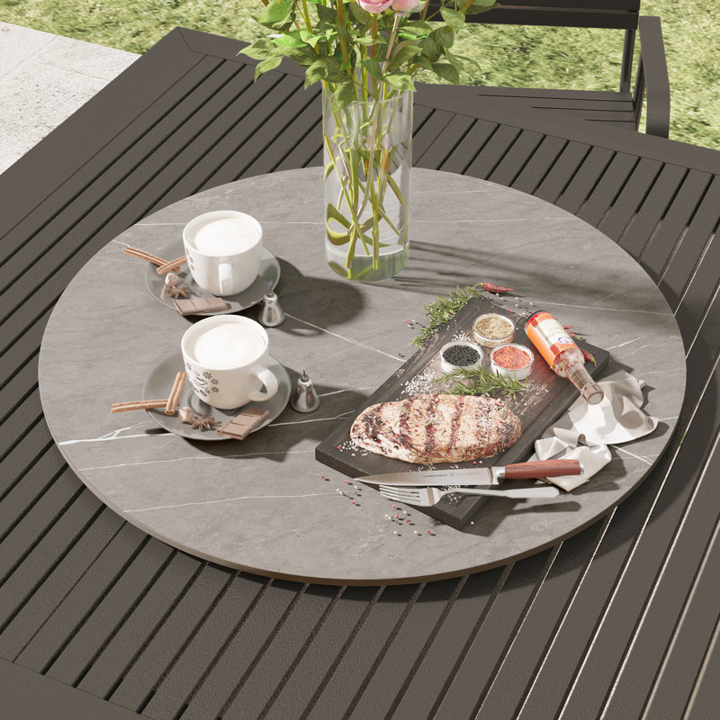 Matte Sintered Stone Lazy Susan (Table Not Included), 0.5" H x 31.49" L x 31.49" H, Light Gray