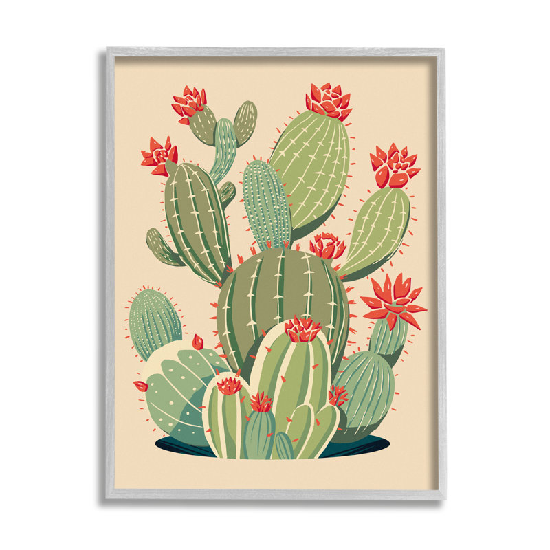 «Prickly Pear Cactus Botanicals», impression encadrée sur bois par Ziwei Li, H 20 po x l 16 po x P 1,5 po