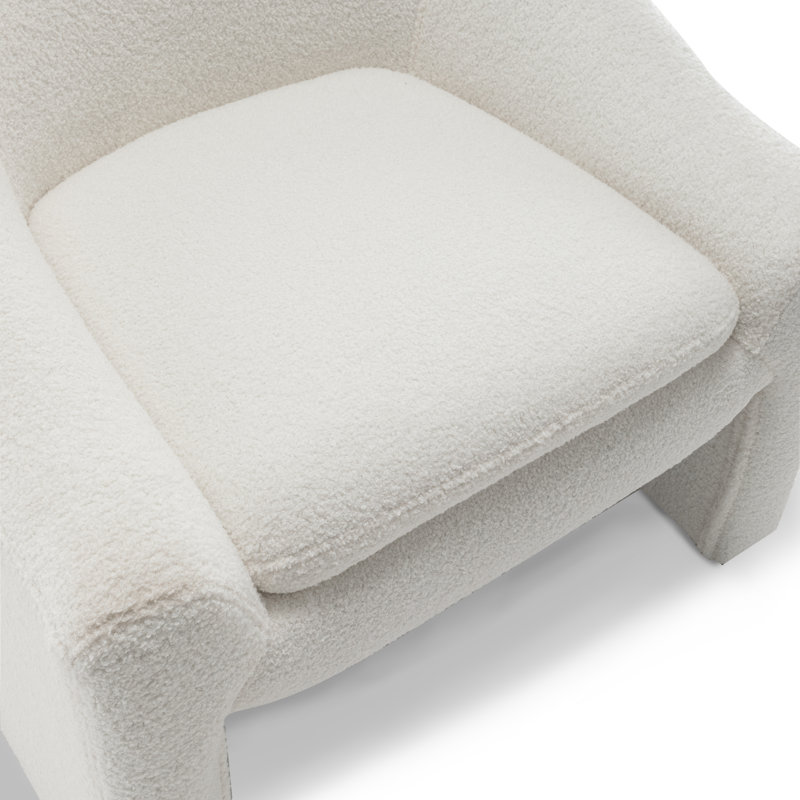 Ceard Upholstered Boucle Barrel Chair With Footstool, White