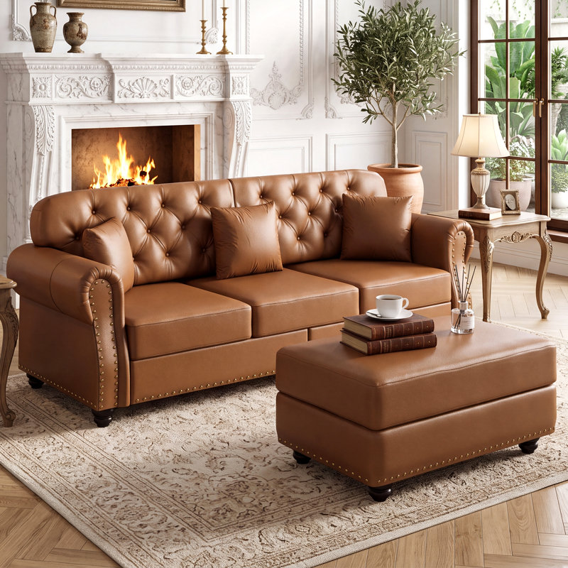 Canapé capitonné 82,6 po Mid-Century Chesterfield, Brun