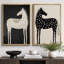 «Black and White Horse Animal Abstract Boho Living Room», reproduction d'art sur toile encadrée-107118062-107118061