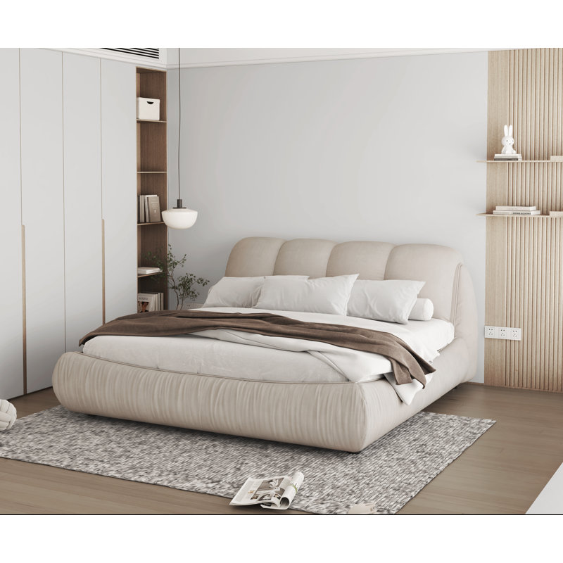 Lit-bateau tapissier Henness, Très grand, Beige